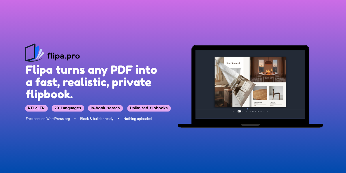 Flipa – PDF Flipbook for WordPress (RTL & 20 Languages)