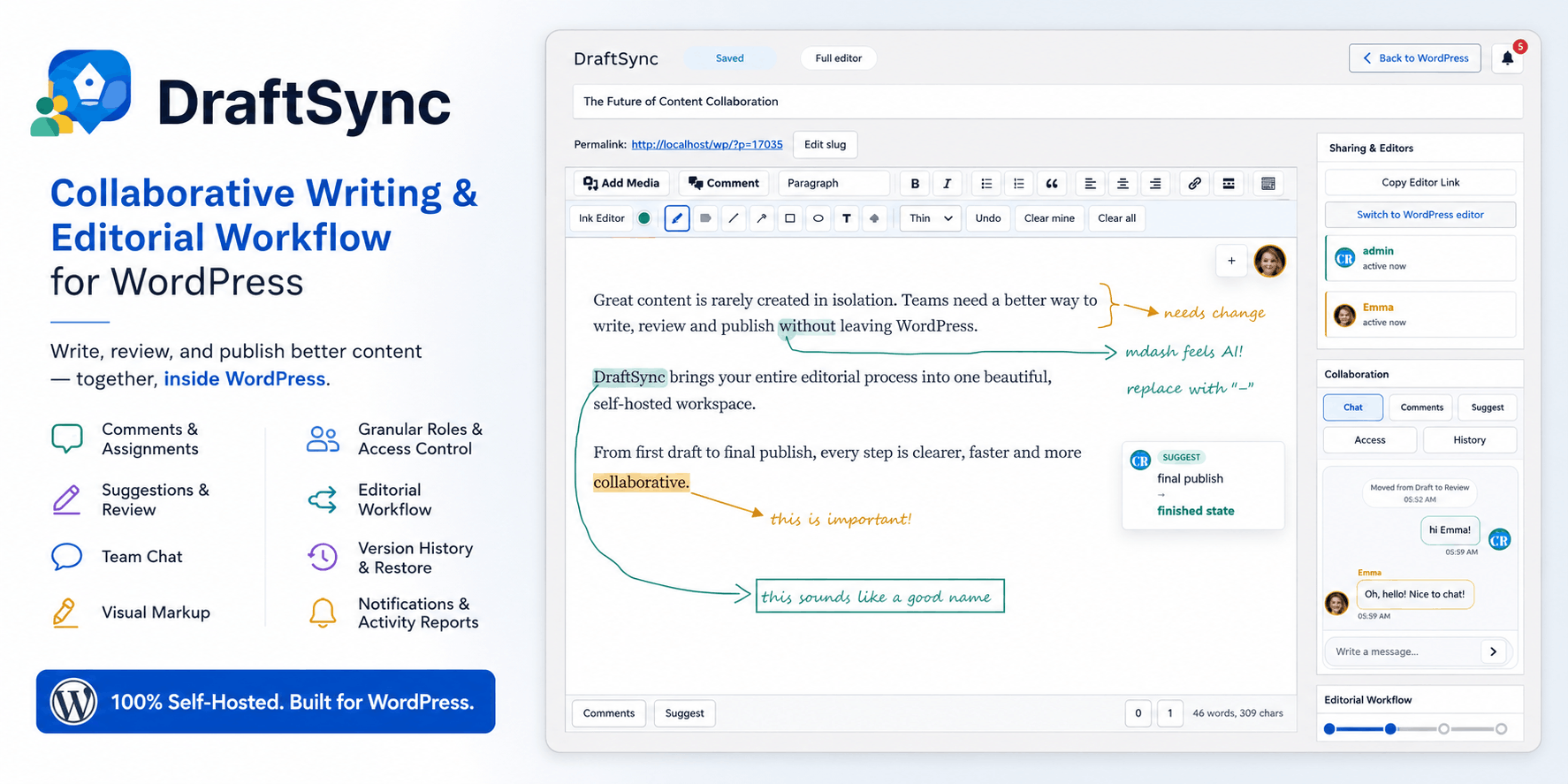 DraftSync – Self-Hosted Collaborative Writing & Editorial Workflow for WordPress