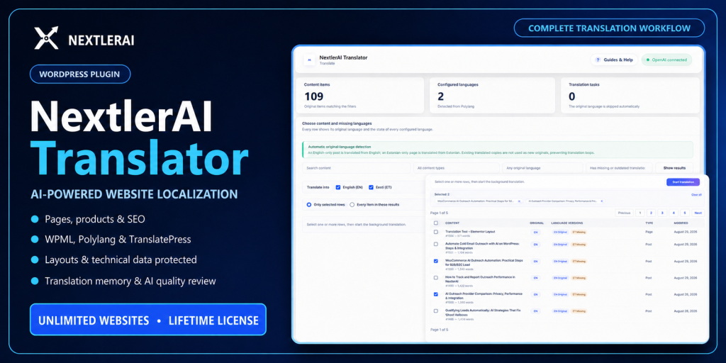 NextlerAI Translator – AI WordPress & WooCommerce Translation