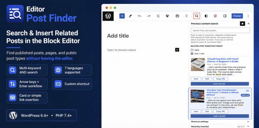 Editor Post Finder – Search & Insert Related Posts in Block Editor