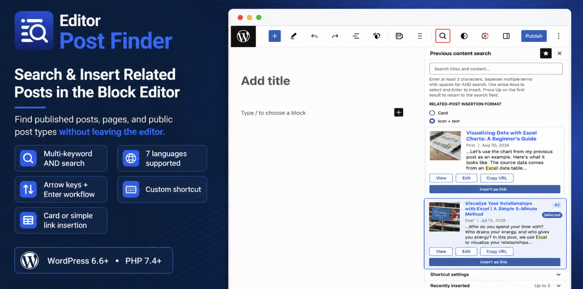 Editor Post Finder – Search & Insert Related Posts in Block Editor