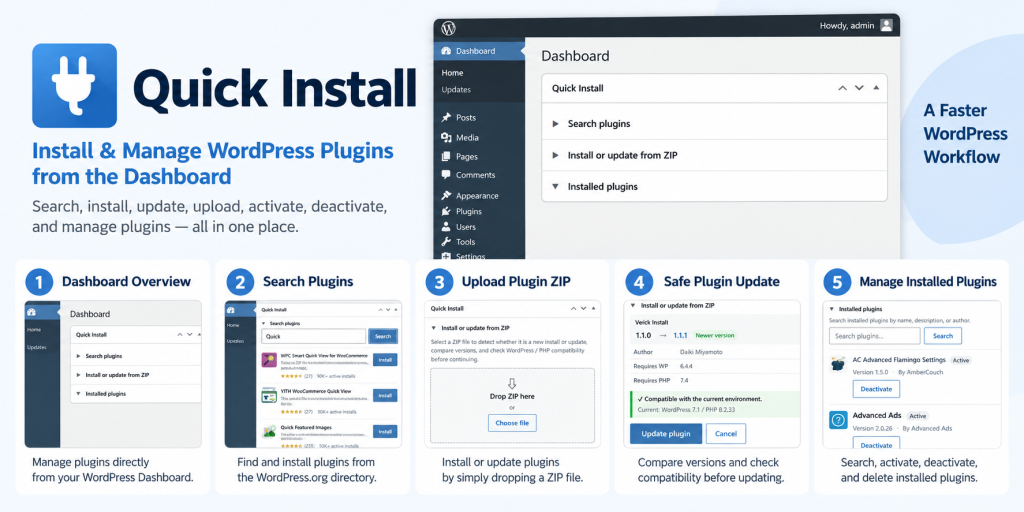 Quick Install — Plugin Management from WordPress Dashboard