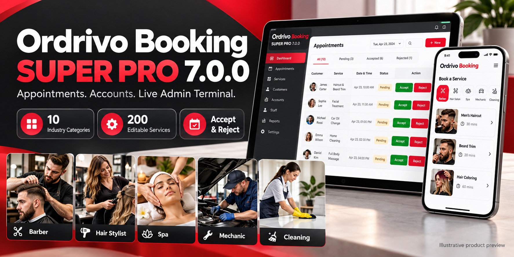 Ordrivo Booking Super Pro – Appointment Booking & Live Admin Terminal