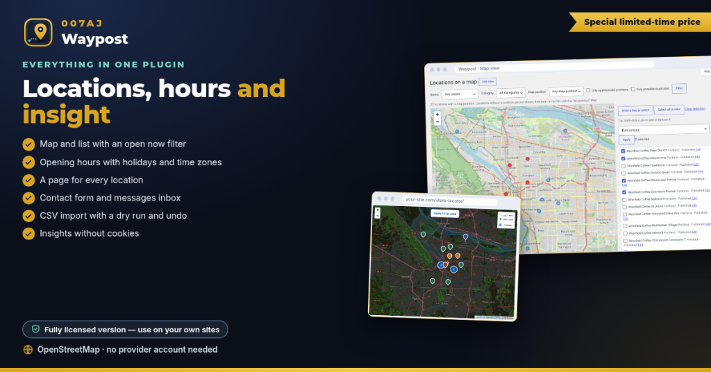 Store Locator For WordPress: Map, List, Opening Hours and a Page For Every Location