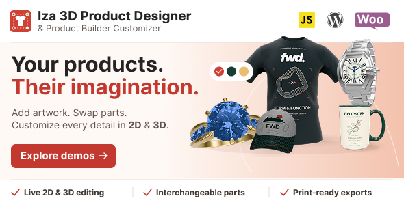 Iza 3D Product Designer & Product Builder Customizer WordPress & WooCommerce Plugin