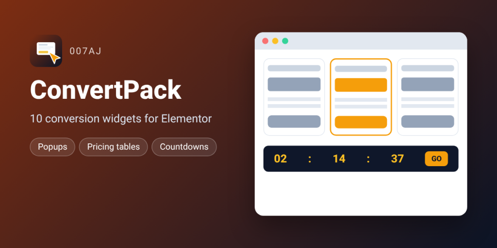 ConvertPack Elementor Widgets For WordPress – Pricing tables, popups, countdown, sticky bars, coupon
