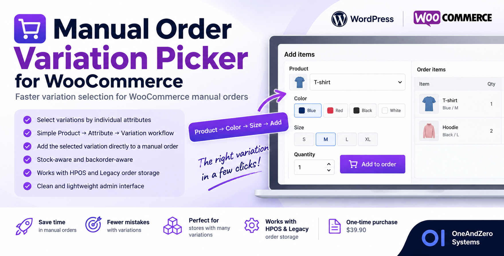 Manual Order Variation Picker for WooCommerce