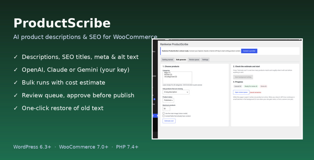 Rankwise ProductScribe – AI Product Descriptions & SEO for WooCommerce