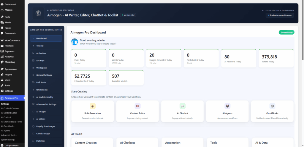 Aimogen Pro dashboard