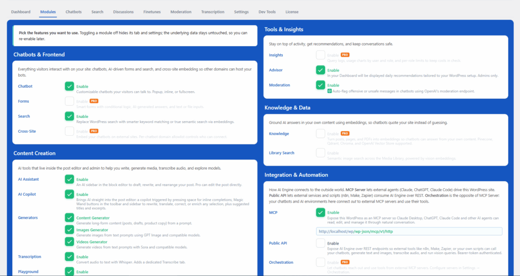 ai engine settings