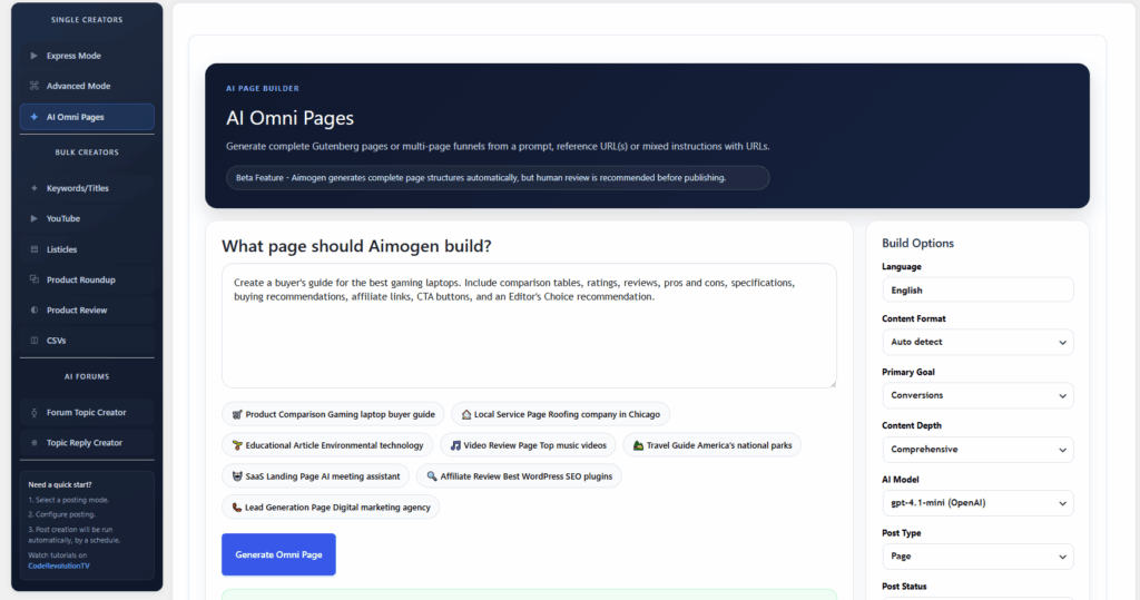 Aimogen content generator