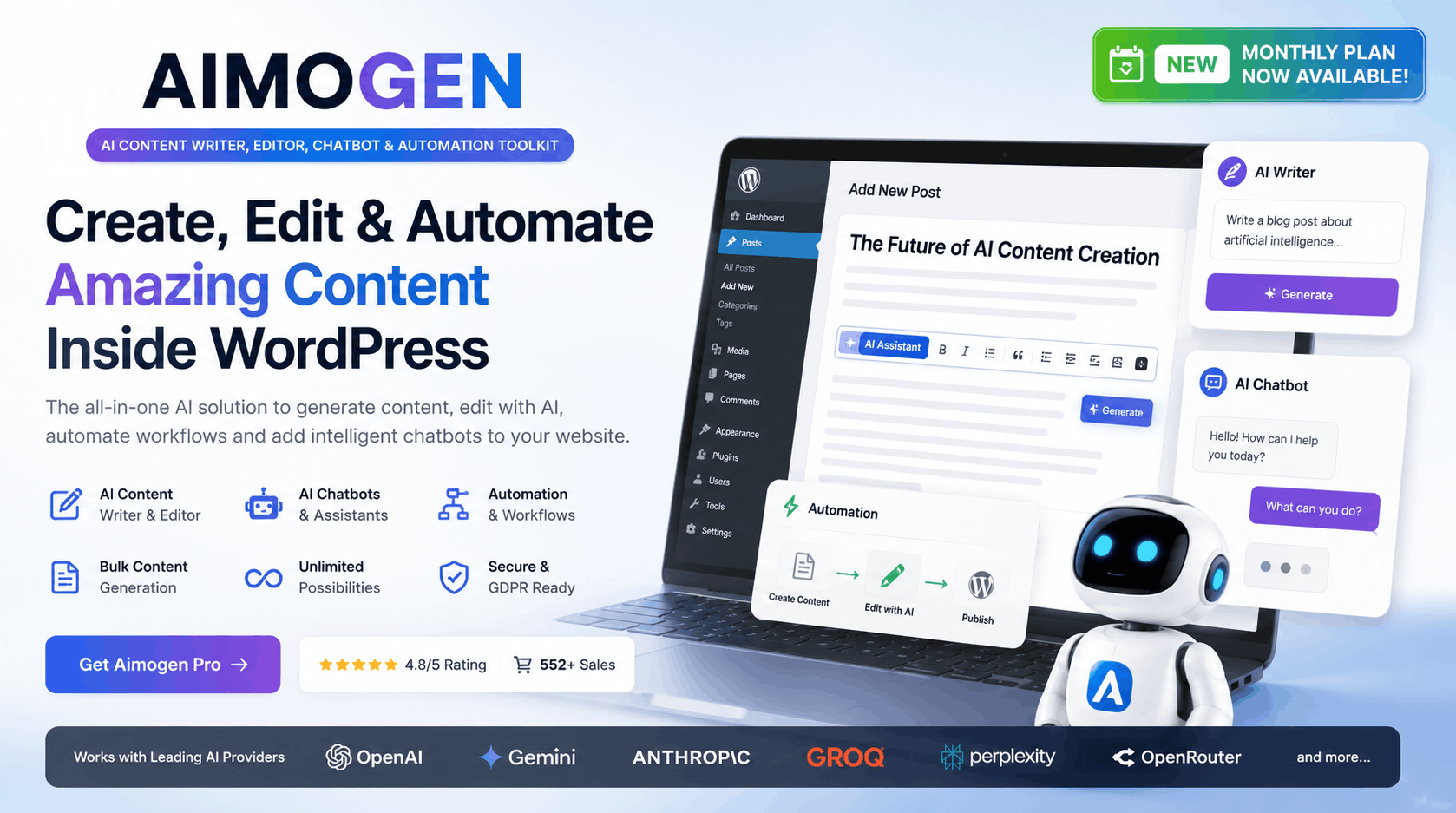 Aimogen Pro – All-in-One AI Content Writer, Editor, ChatBot & Automation Toolkit